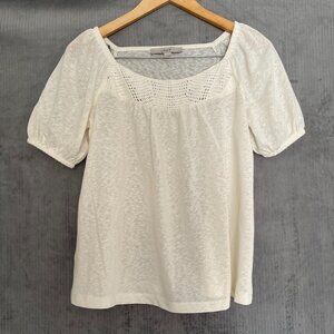 Loft White Casual & Formal Shirt with puffed sleeves and crochet Detail Wm XS
